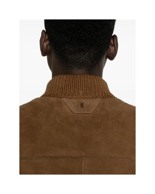 SANTORO Brown Ribbed-Trim Suede Jacket for men