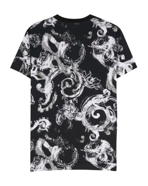Versace Black Baroque-Print Cotton T-Shirt for men