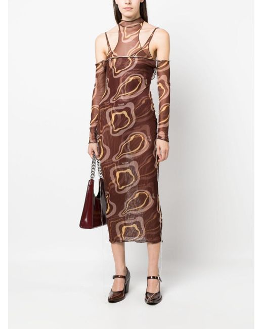 Julfer Brown Janet Abstract-Print Midi Dress