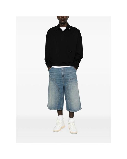 Rhude Black Logo-Embroidered Long-Sleeve Polo Shirt for men