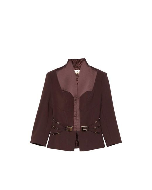 Elisabetta Franchi Brown Jacket With Satin Buckle Detail