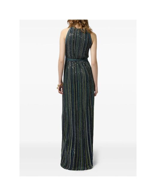 Missoni Green Long Striped Knit Dress With Sequins