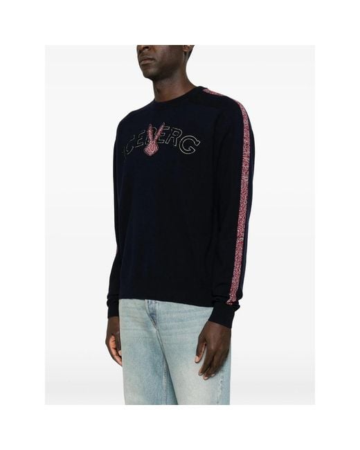 Iceberg Black Logo-Embroidered Side-Stripe Sweater for men