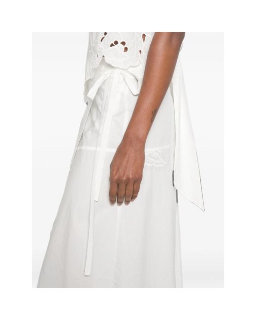 Sir White Lace-Embellished Midi Skirt