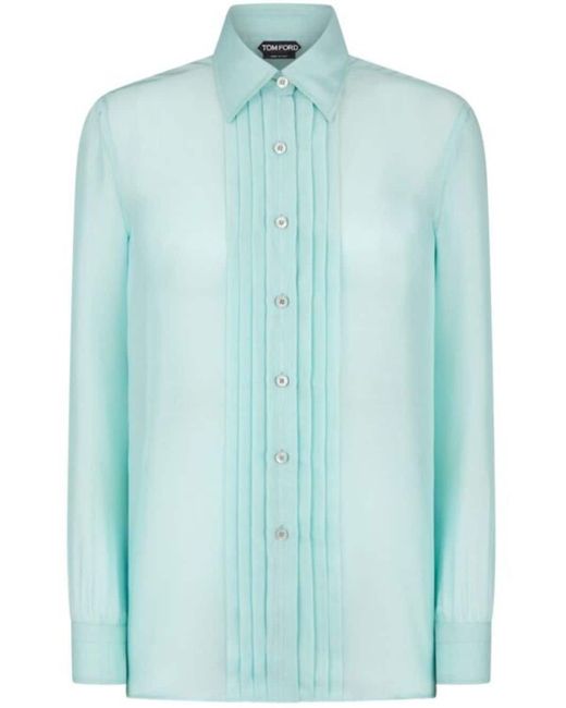 Tom Ford Blue Plissé-Detail Silk Shirt