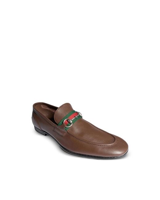 Gucci Brown Web-Stripe Horsebit Flat Loafers for men