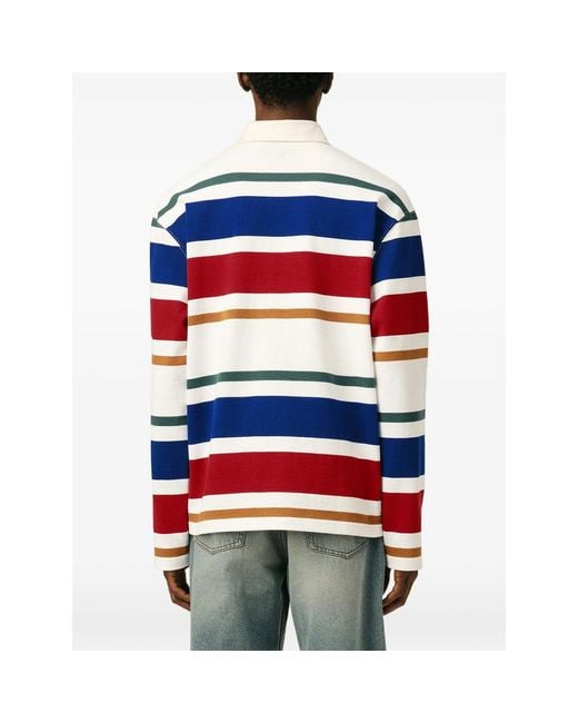 AMI Blue Striped Cotton Polo With Ami Patch for men