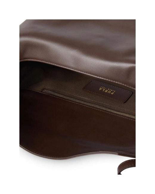 Furla Brown Logo-Tag Leather Shoulder Bag