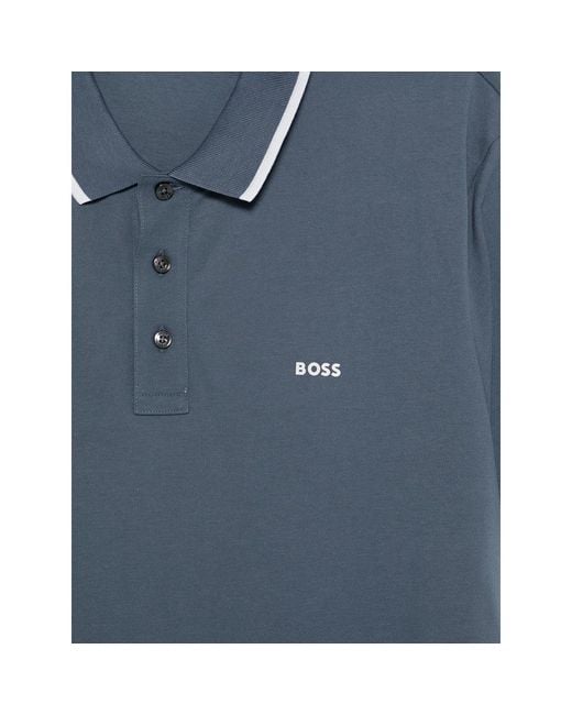 Boss Blue Logo Trim Polo Shirt for men