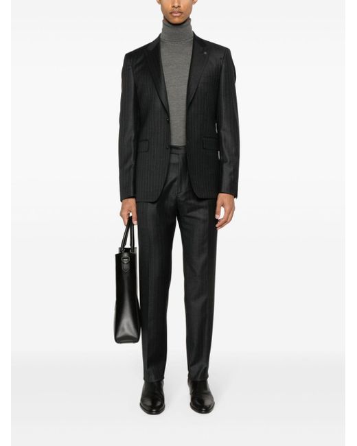 Tagliatore Black Single-Breasted Pinstripe Blazer for men