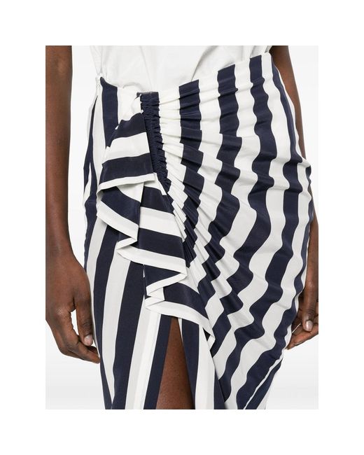 Bondi Born Black Orta Silk Striped Ruffled Midi Skirt