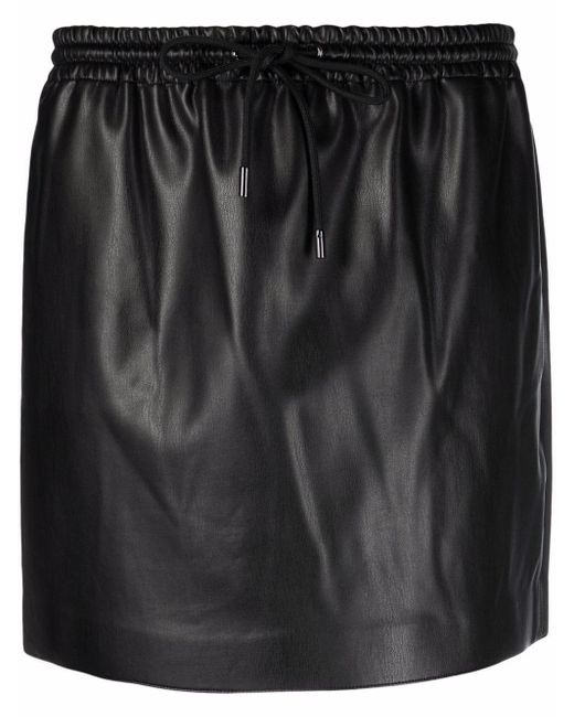 Theory Black Drawstring Faux-leather Miniskirt