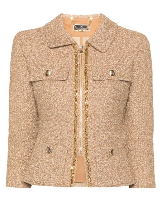 Elisabetta Franchi Natural Cropped Tweed Jacket