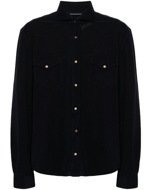 Brunello Cucinelli Black Long-Sleeve Cotton Shirt for men