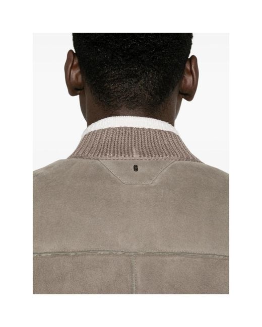 SANTORO Gray Suede Ribbed-Trim Jacket for men