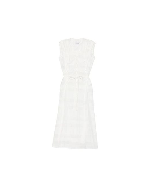 Low Classic White Tie-Waist Midi Dress