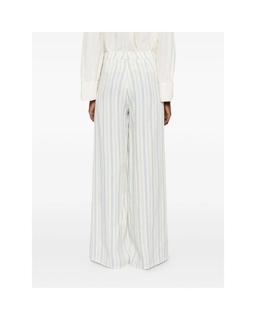 Berwich White Striped Wide Leg Trousers