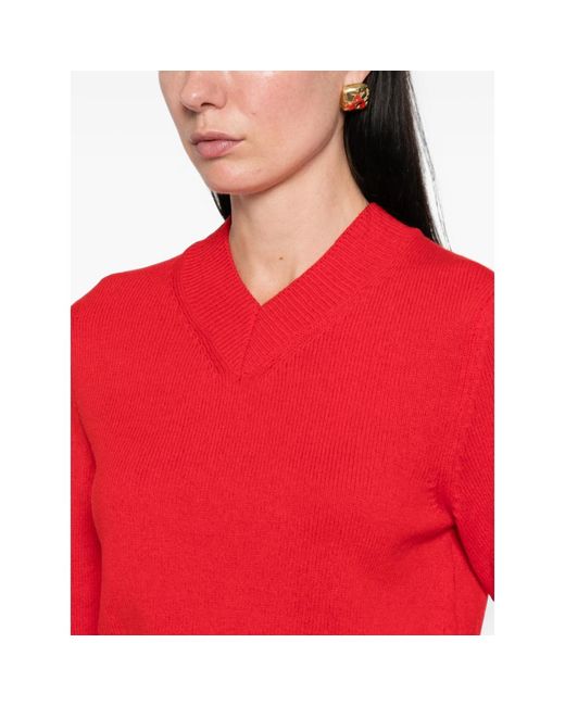 Soeur Red Jonas Ribbed-Knit V-Neck Sweater