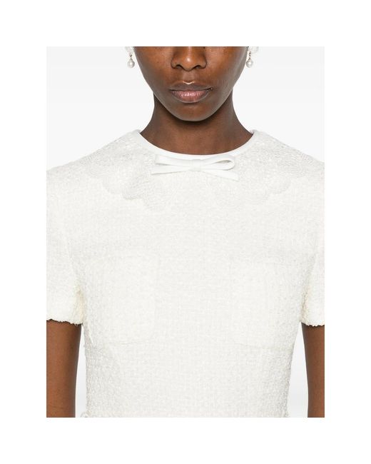 Self-Portrait White Dress Bouclé-Knit Cream