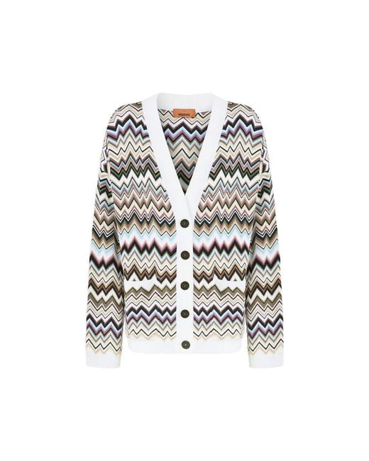 Missoni White Zigzag-Knit V-Neck Cardigan