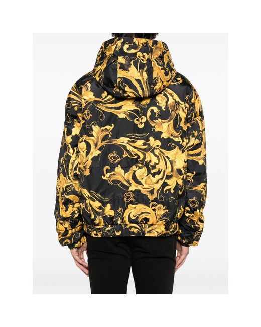 Versace Jeans Couture Black Baroque-Print Hooded Jacket for men