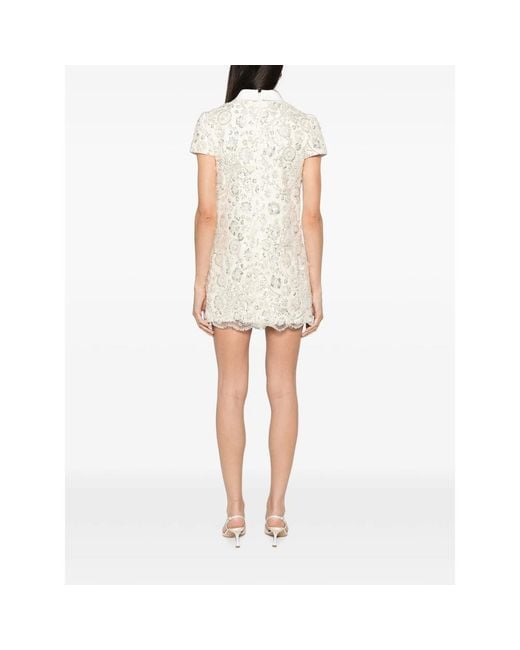Self-Portrait White Sequin-Embellished Bow-Detail Mini Dress
