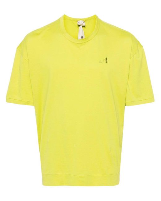 C P Company Yellow Logo-Embroidered Cotton T-Shirt for men