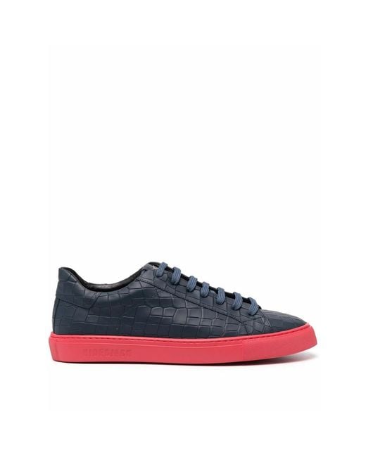 HIDE & JACK Blue Crocodile-Embossed Low-Top Leather Sneakers for men
