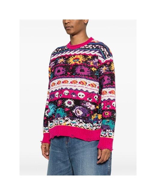 R13 Pink Floral Distressed Sweater for men