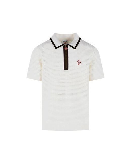 Casablanca White Waffle Stitch Wool Polo Shirt for men