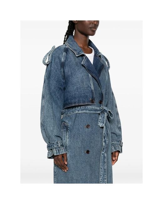 Anine Bing Blue Rickie Double-Breasted Belted Denim Coat
