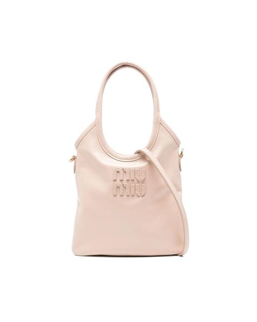Miu Miu Pink Logo-Embossed Tote Bag