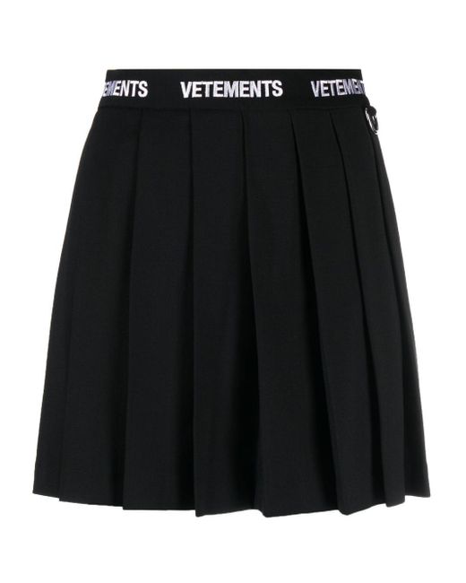 Vetements Black Logo-Waistband Pleated Skirt