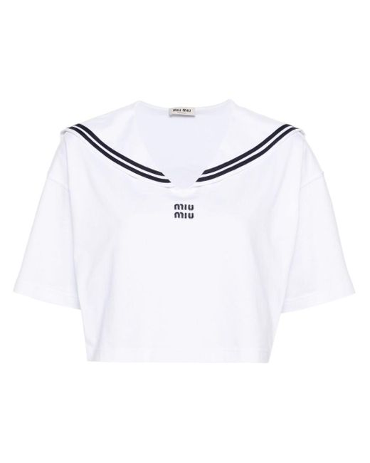 Miu Miu White Sailor-collar T-shirt