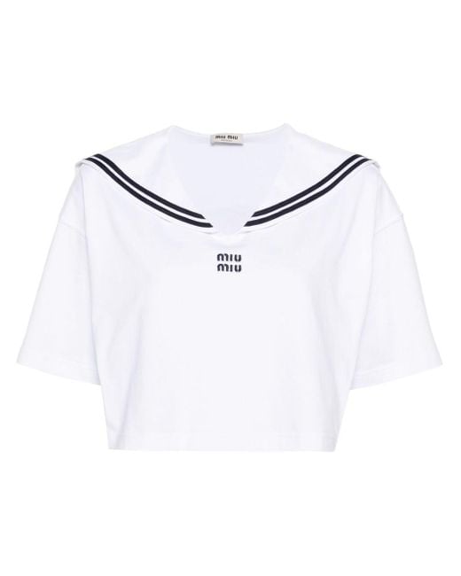 Miu Miu Sailor-collar T-shirt in White | Lyst UK