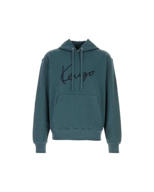 KENZO Blue Logo-Embroidered Hoodie for men