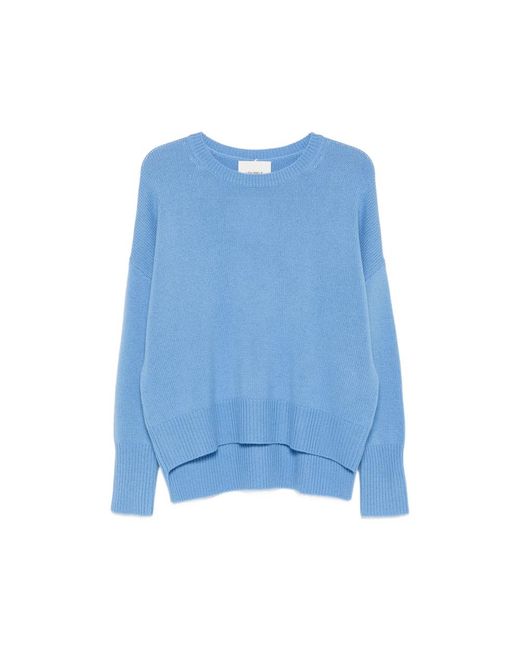 Lisa Yang Blue Mila Ribbed-Knit Crew-Neck Sweater