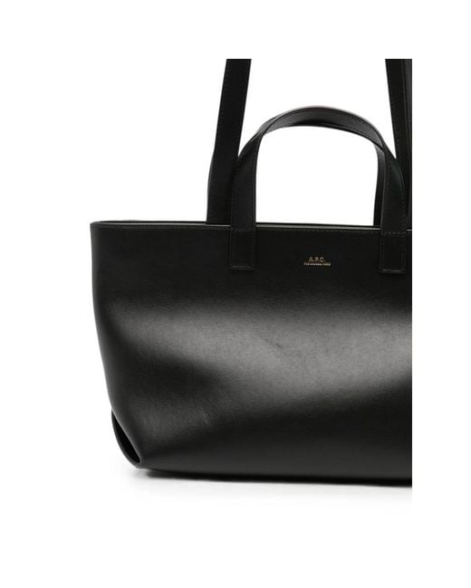 A.P.C. Black A. P.C. Logo-Print Leather Tote Bag