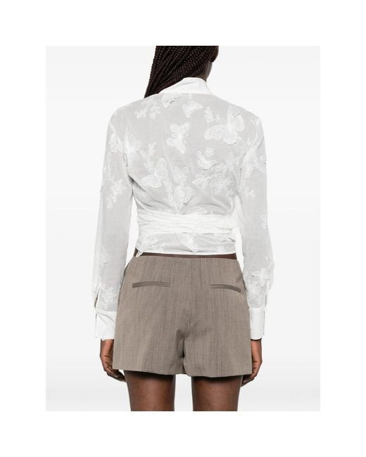 Mazzarelli White Tie-Front Blouse