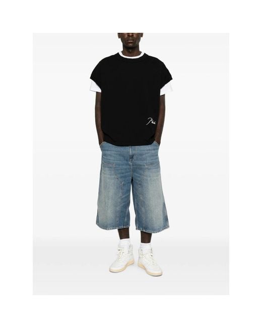 Rhude Black Logo-Embroidered Cap-Sleeve T-Shirt for men