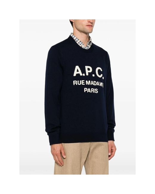 A.P.C. Blue A. P.C. Contrasting Logo Pullover Sweater for men