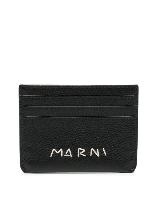 Marni Black Logo-embroidered Leather Card Holder for men