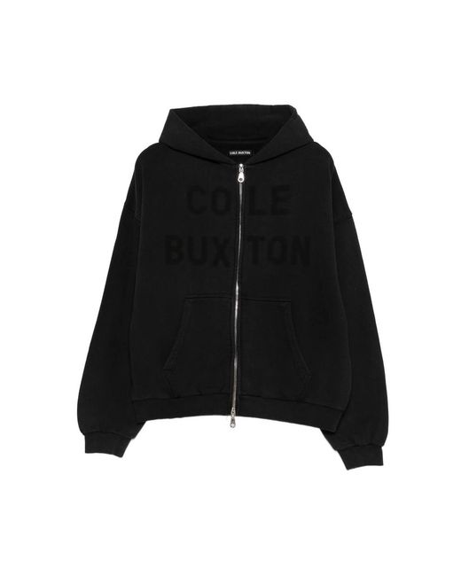 Cole Buxton Black Logo-Print Zip-Up Hoodie for men