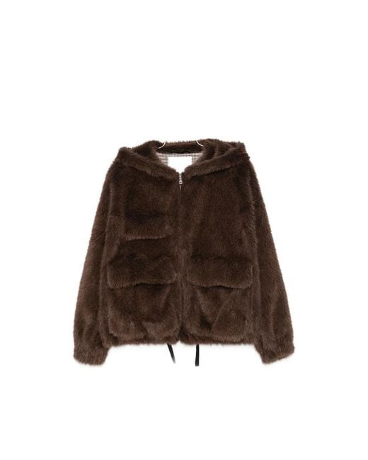 Tela Brown Hooded Faux-Fur Jacket