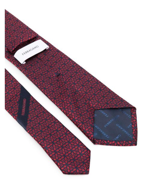 Ferragamo Purple Geometric Patterned-Jacquard Silk Tie for men