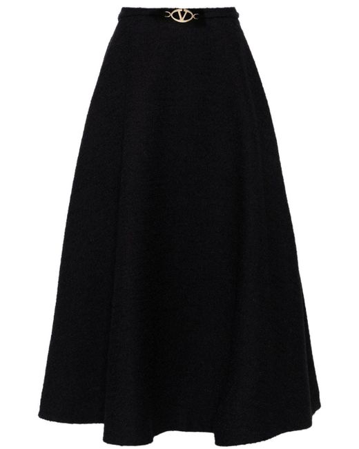 Valentino Garavani Black Vlogo Tweed Midi Skirt