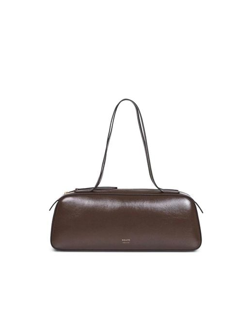 Khaite Brown Simona Crackle Patent Elongated Tote Bag