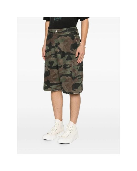 Represent Gray Camouflage-Print Cargo Shorts for men
