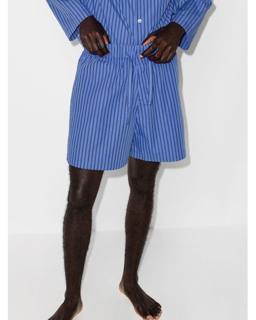 Tekla Blue Striped Drawstring Pajama Shorts