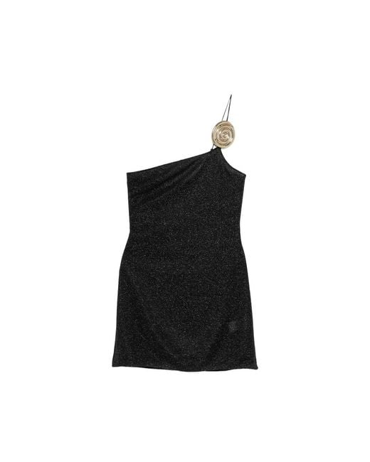 Oseree Black Lumière Spiral One-Shoulder Mini Dress